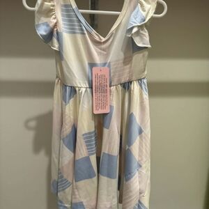 Dot Dot Smile Pastel Geometric V-Neck Flutter Dress in Blue & Pink